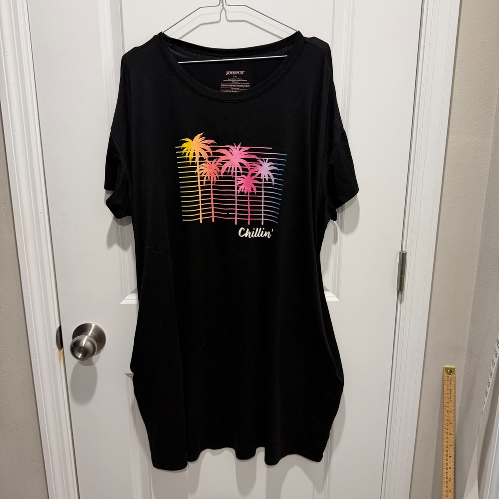 Joyspun Womens‎ Sleep Dress Palm Tree Graphic Black L-XL